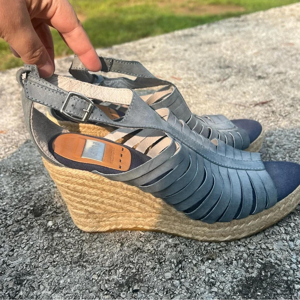 Kanna Blue Strappy Wedge Heeled Espadrilles Sandals Size 40 (9.5)